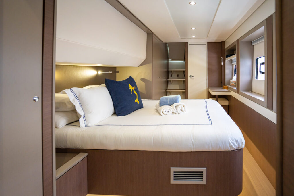 private charter yacht catamaran US virgin islands bedroom cabin Caribbean interior